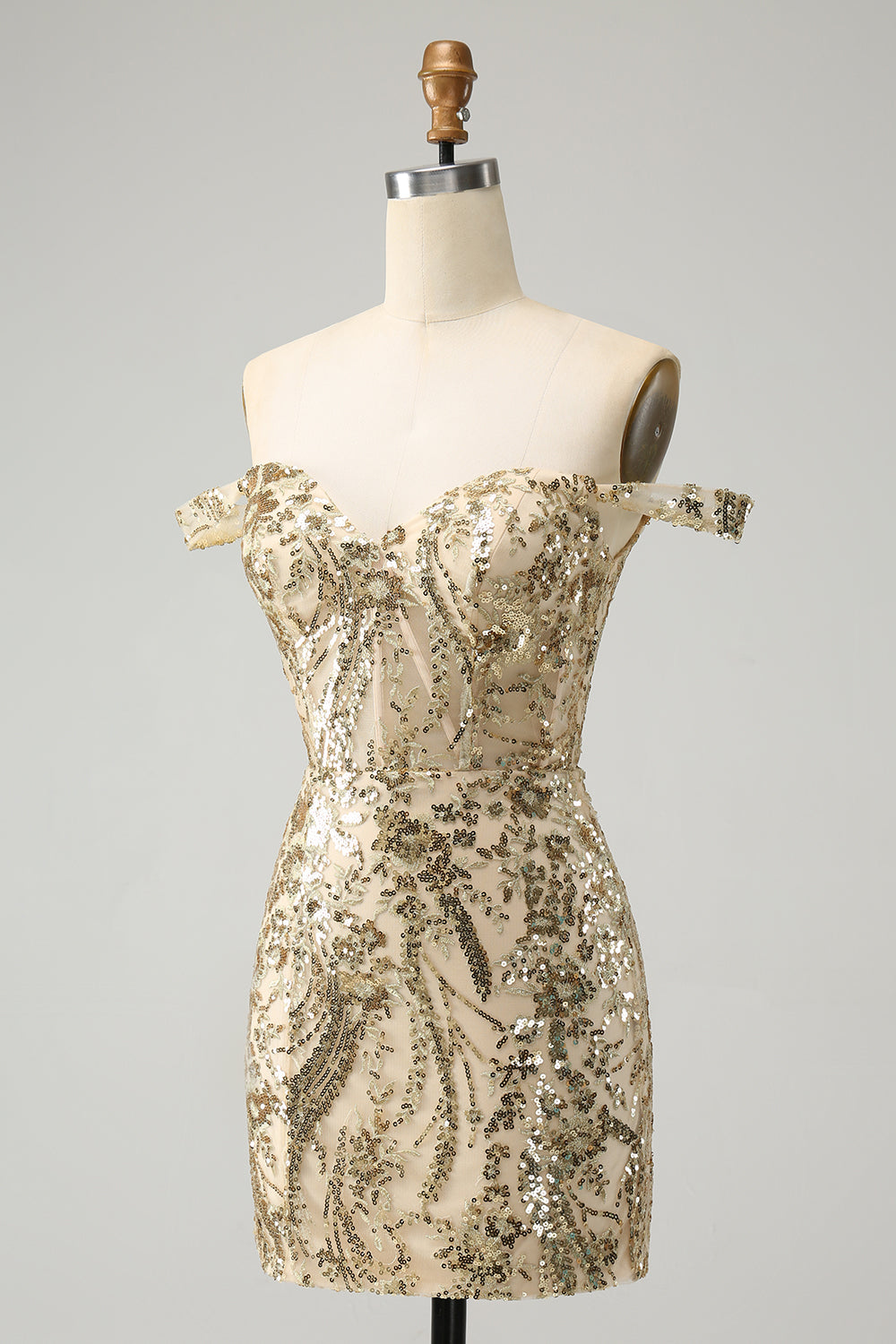 Golden Homecoming Dresses Off The Shoulder Corset Tight Short Cocktail Dresses