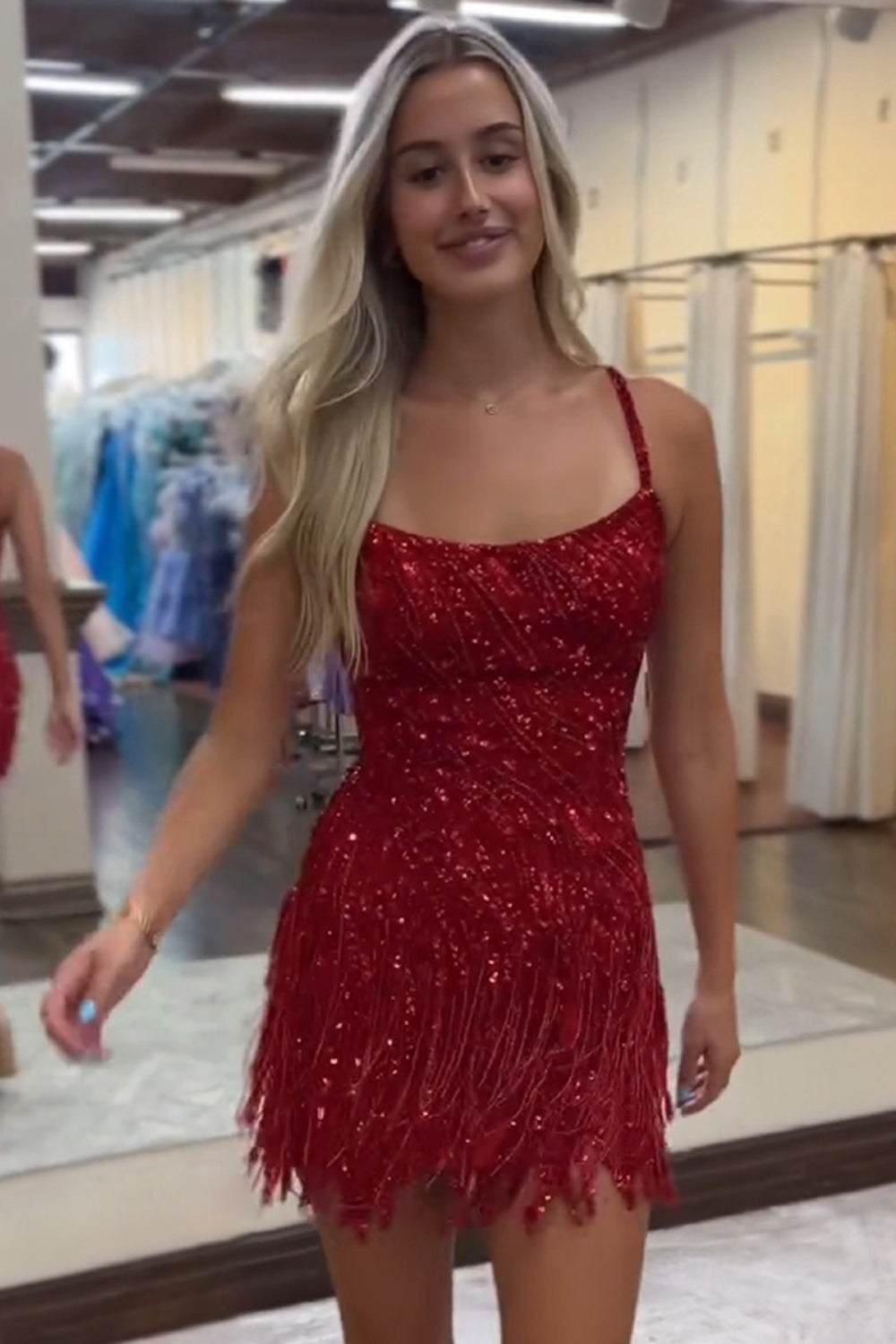 Golden Homecoming Dresses Spaghetti Straps Beaded Fringed Tight Short Hoco Dress