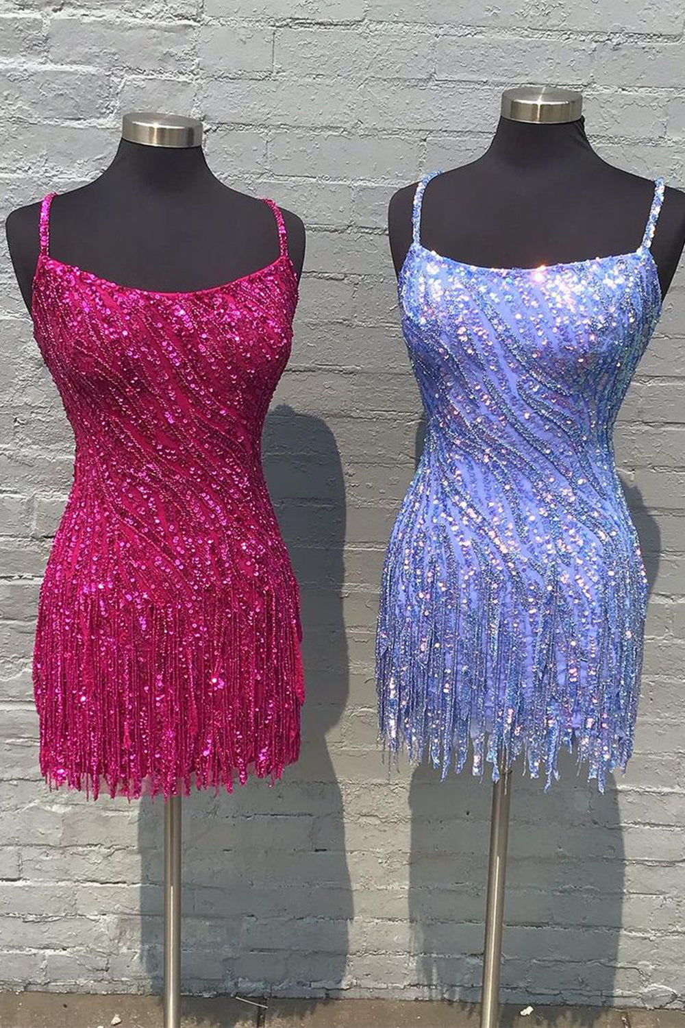 Golden Homecoming Dresses Spaghetti Straps Sequin Tight Short Hoco Dress with Fringes