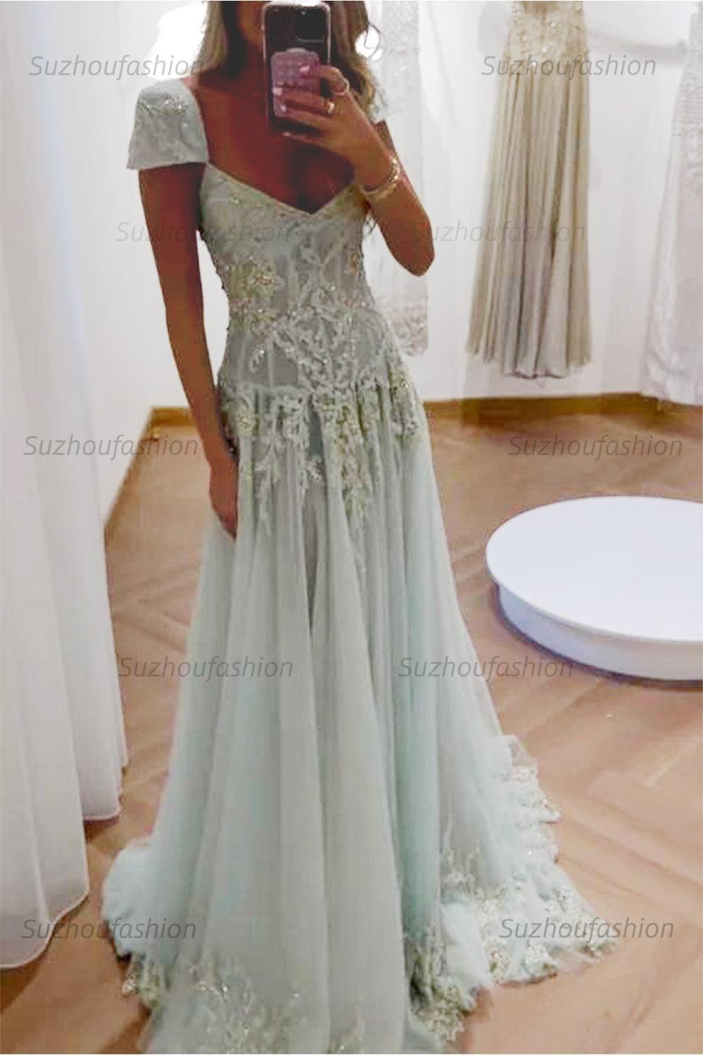 Suzhoufashion Gorgeous A Line Sweetheart Light Green Long Prom Dress With Appliques Formal Evening Gown