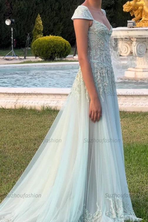 Suzhoufashion Gorgeous A Line Sweetheart Light Green Long Prom Dress With Appliques Formal Evening Gown