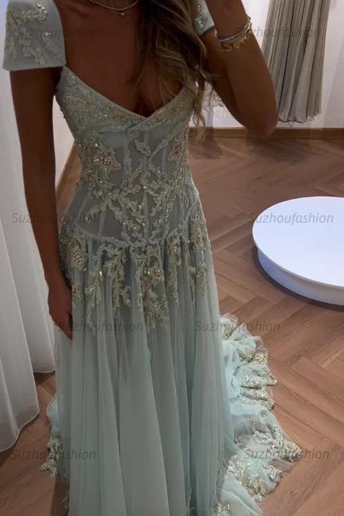 Suzhoufashion Gorgeous A Line Sweetheart Light Green Long Prom Dress With Appliques Formal Evening Gown