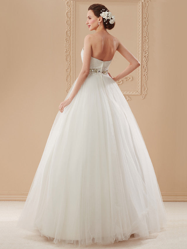 Gorgeous Ball Gown Wedding Dress Sweetheart Tulle Sleeveless Bridal Gowns Open Back On Sale