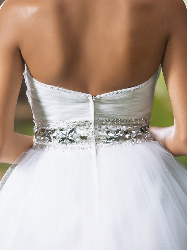 Gorgeous Ball Gown Wedding Dress Sweetheart Tulle Sleeveless Bridal Gowns Open Back On Sale