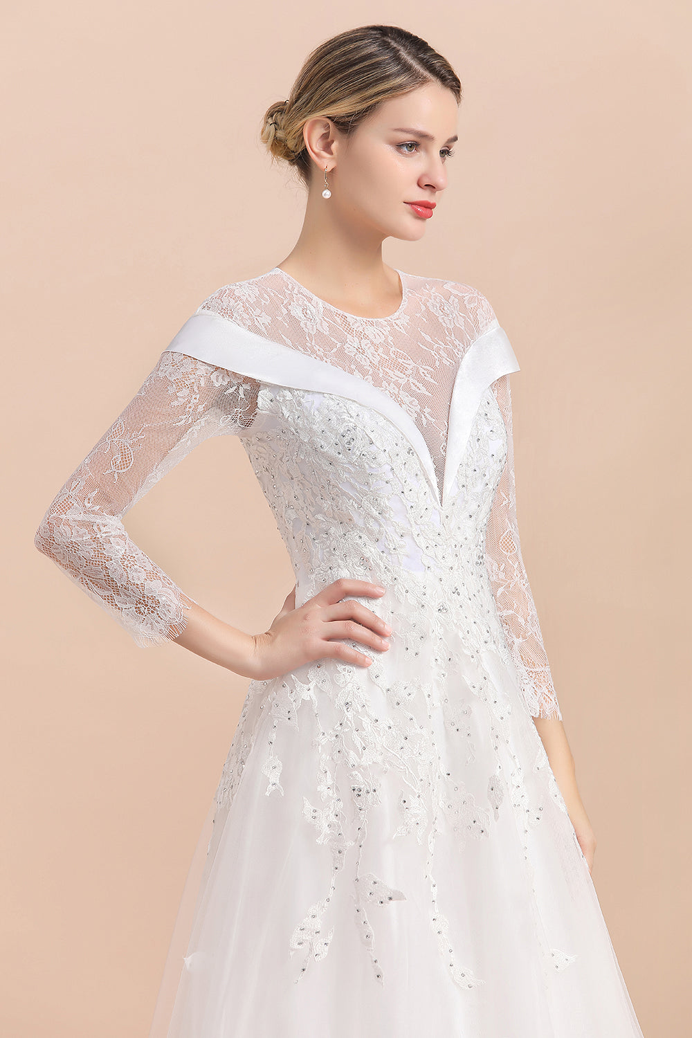 Gorgeous Long Sleeve Lace Wedding Dress | Appliques Bridal Gowns With Beadings