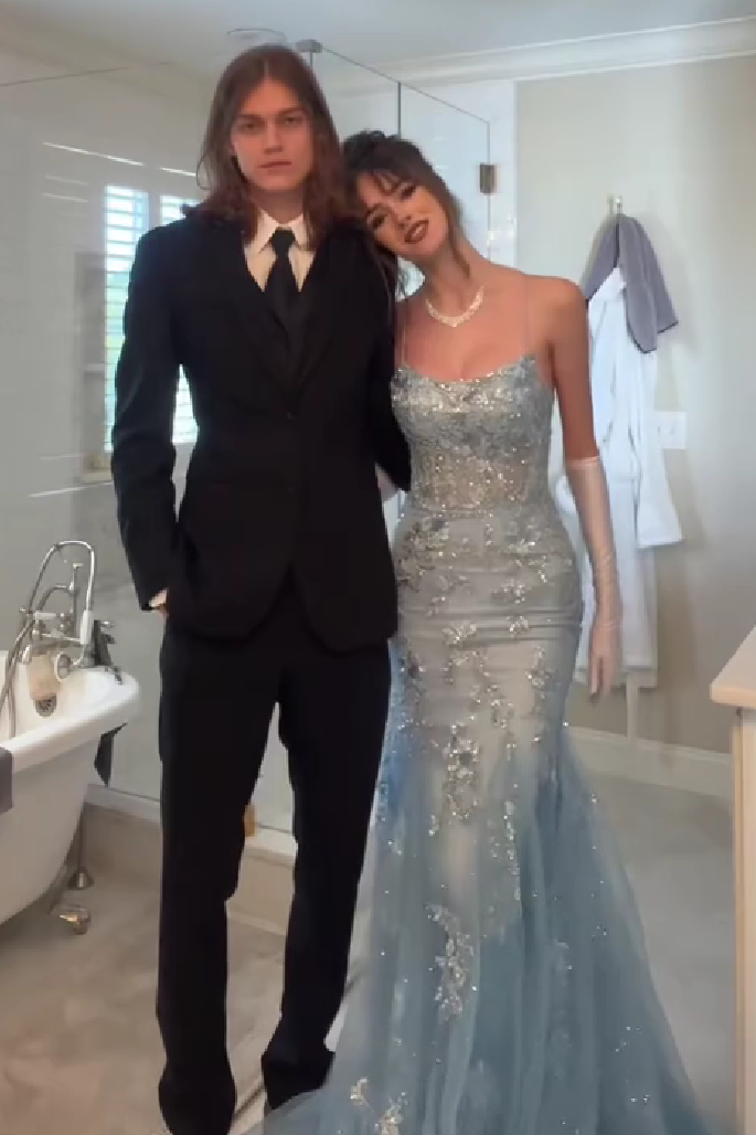 Suzhoufashion Mermaid Spaghetti Straps Grey Blue Long Prom Dress With Appliques Formal Evening Gown
