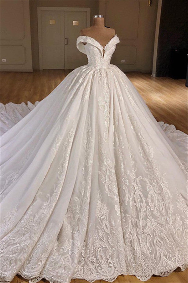 Gorgeous Off Shoulder Ball Gown Wedding Dresses | Puffy Lace Wedding Dress Online