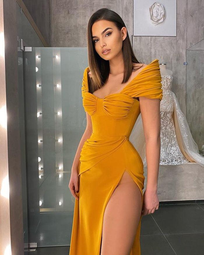 Gorgeous Off-the-Shoulder Mermaid Evening Dress Long Slit Online