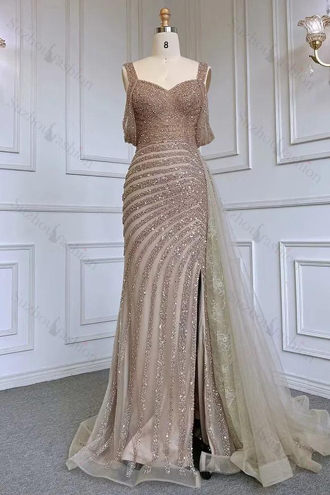 Gorgeous Off the Shoulder Prom Dress Champagne Bead Embroidery Princess Evening Formal Dress