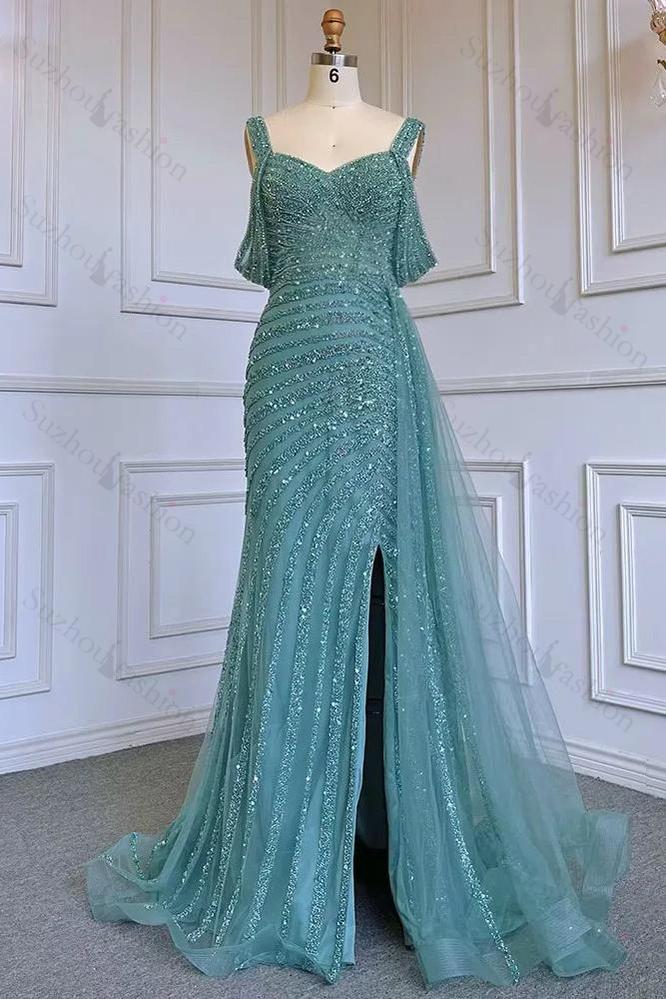 Gorgeous Off the Shoulder Prom Dress Champagne Bead Embroidery Princess Evening Formal Dress