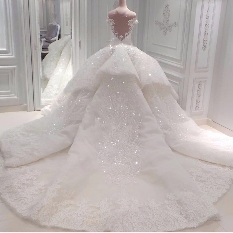 Gorgeous Off-the-shoulder Ball Gown Wedding Dresses | Shimmy Crystal Appliques Bridal Dresses