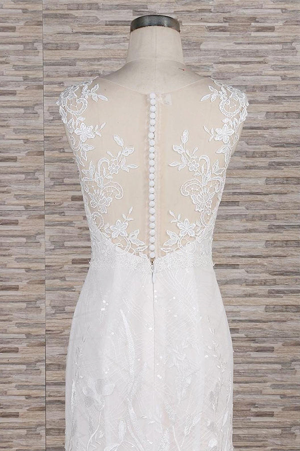 Gorgeous Sleeveless Straps Lace Wedding Dress | Jewel Straps Mermaid Bridal Gowns With Appliques