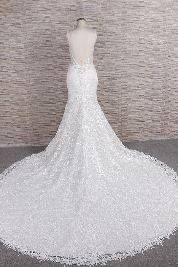Gorgeous Spaghetti Straps Mermaid Wedding Dress | With Appliques Ivory Sleeveless Bridal Gowns