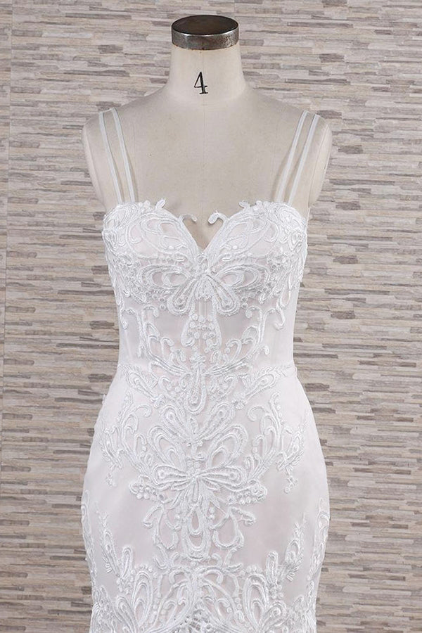 Gorgeous Spaghetti Straps Mermaid Wedding Dress | With Appliques Ivory Sleeveless Bridal Gowns