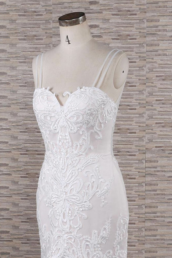 Gorgeous Spaghetti Straps Mermaid Wedding Dress | With Appliques Ivory Sleeveless Bridal Gowns