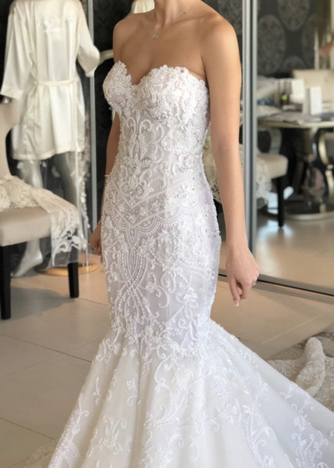 Gorgeous Sweetheart Mermaid Wedding Dress Long With Lace Appliques