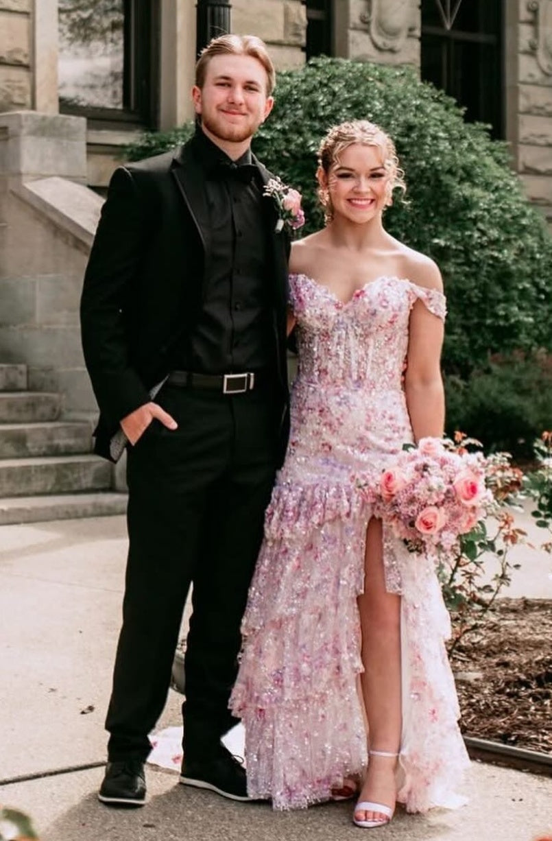 Gorgeous A Line Off the Shoulder Light Pink Corset Prom Dress with Appliques - View 4 | VelvetHem