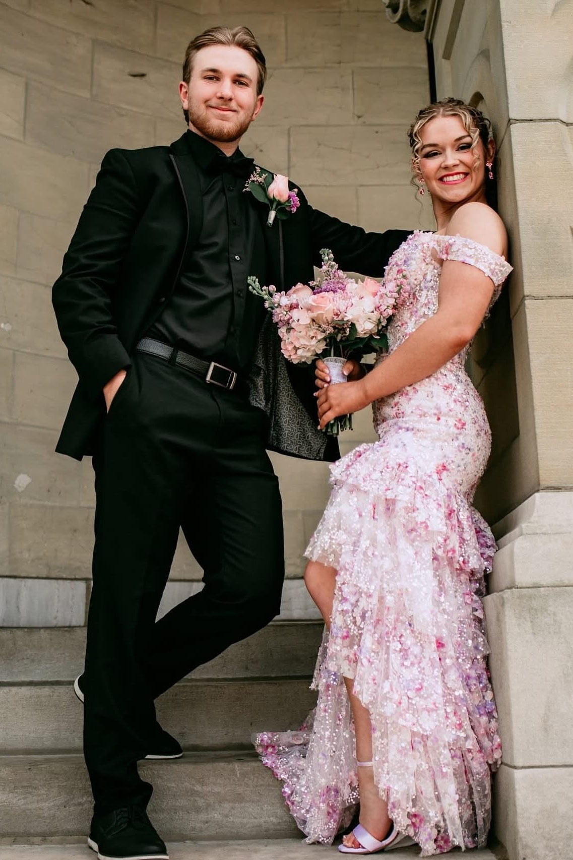 Gorgeous A Line Off the Shoulder Light Pink Corset Prom Dress with Appliques - View 5 | VelvetHem
