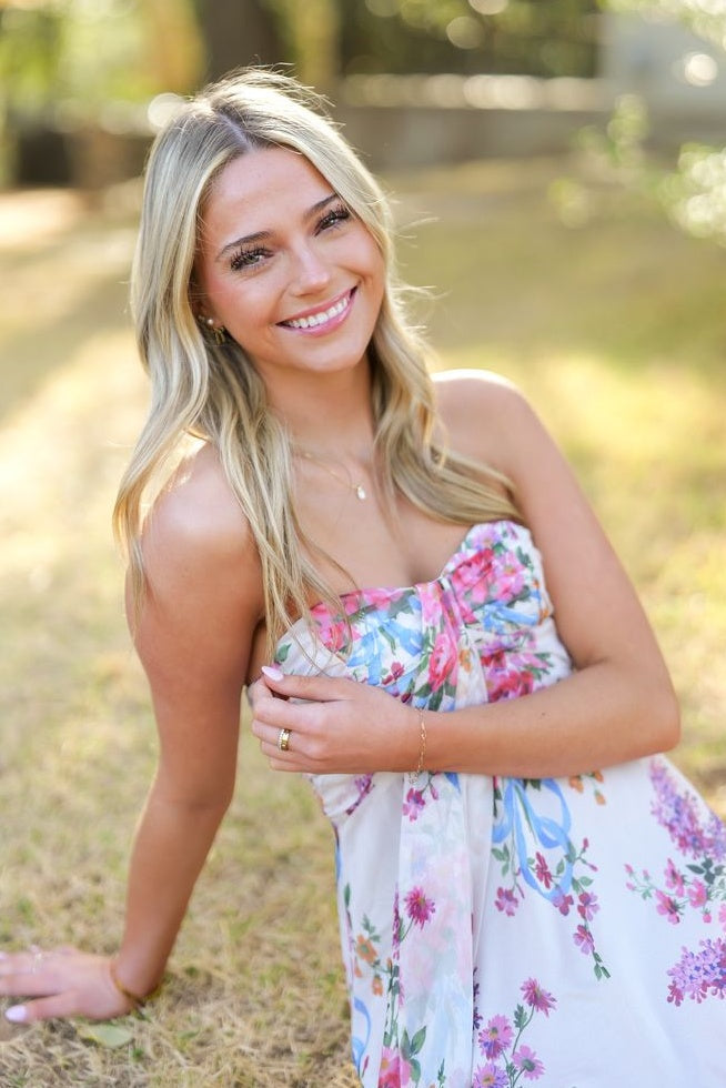 Gorgeous A Line Sweetheart Lilac Flower Printed Short Homecoming Dress with Ruffles