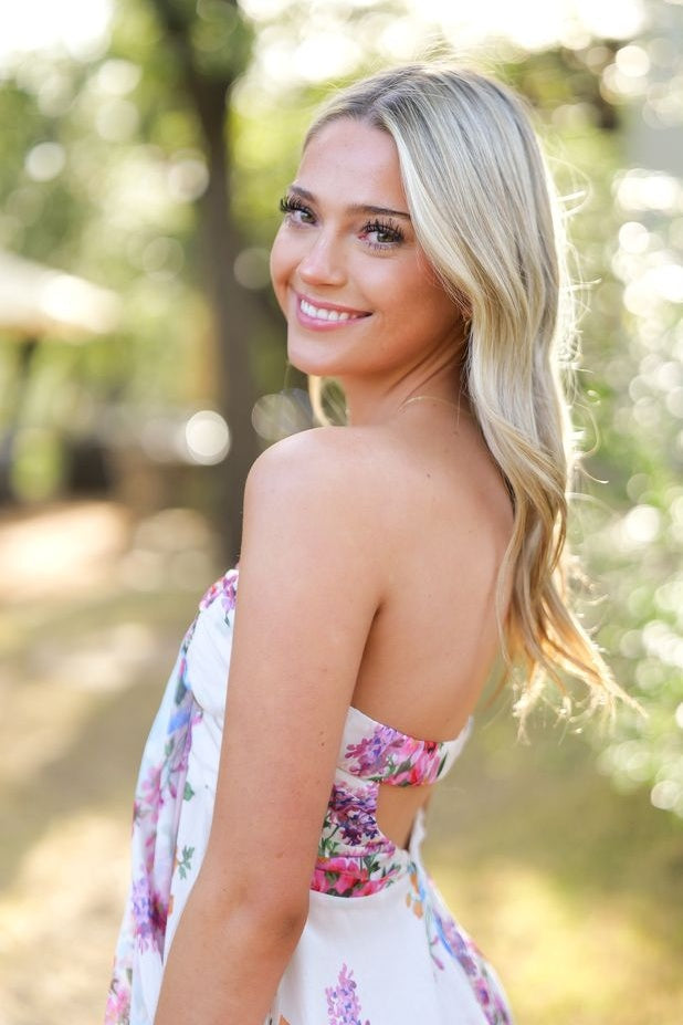 Gorgeous A Line Sweetheart Lilac Flower Printed Short Homecoming Dress with Ruffles