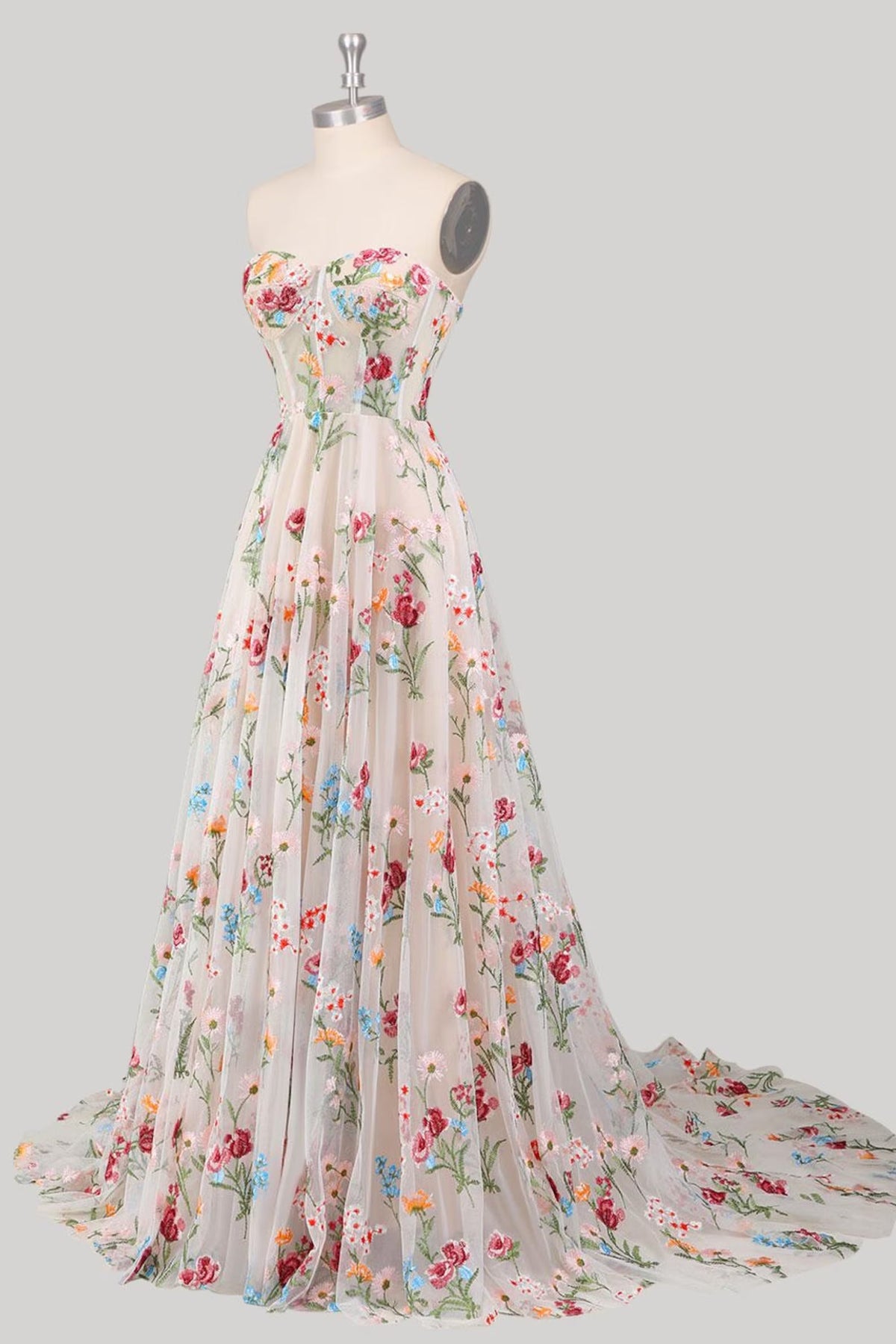 Gorgeous A Line Sweetheart White Long Party Dress with Embroidery - View 3 | VelvetHem