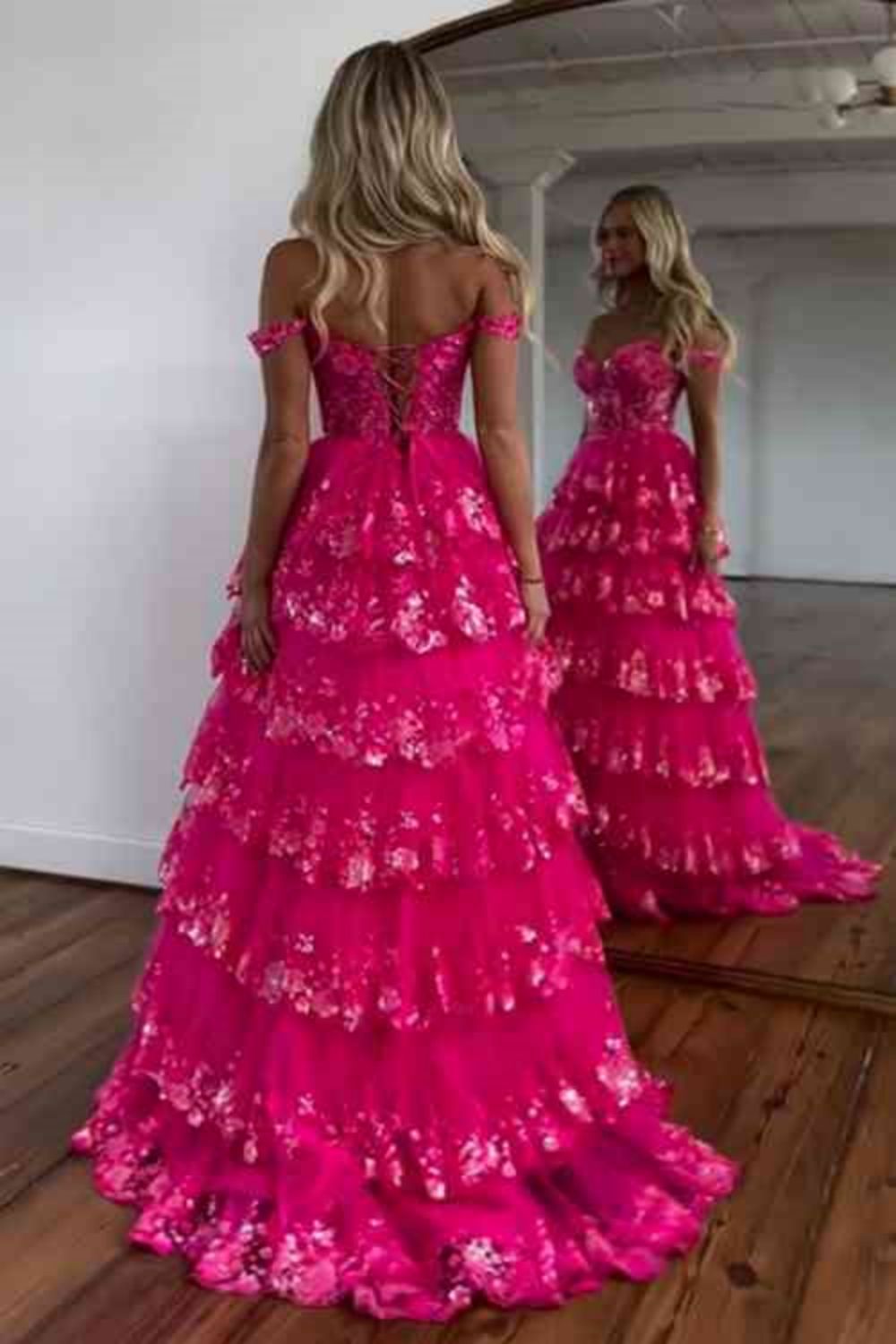 Sparkly Gorgeous A-Line Off The Shoulder Long Prom Dress with Sequin Appliques - View 2 | VelvetHem