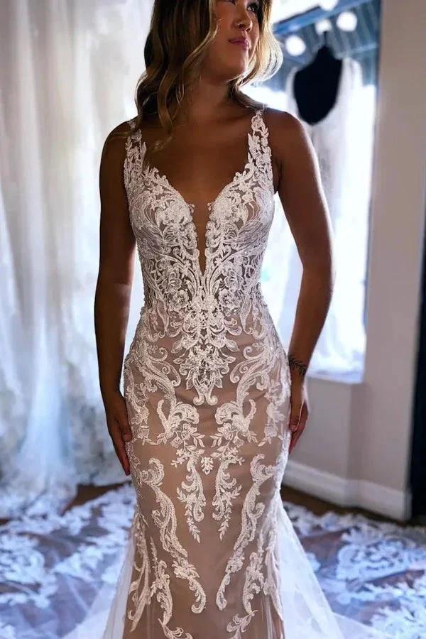 Gorgeous Mermaid Champagne Wedding Dress With Appliques (ZD16093)