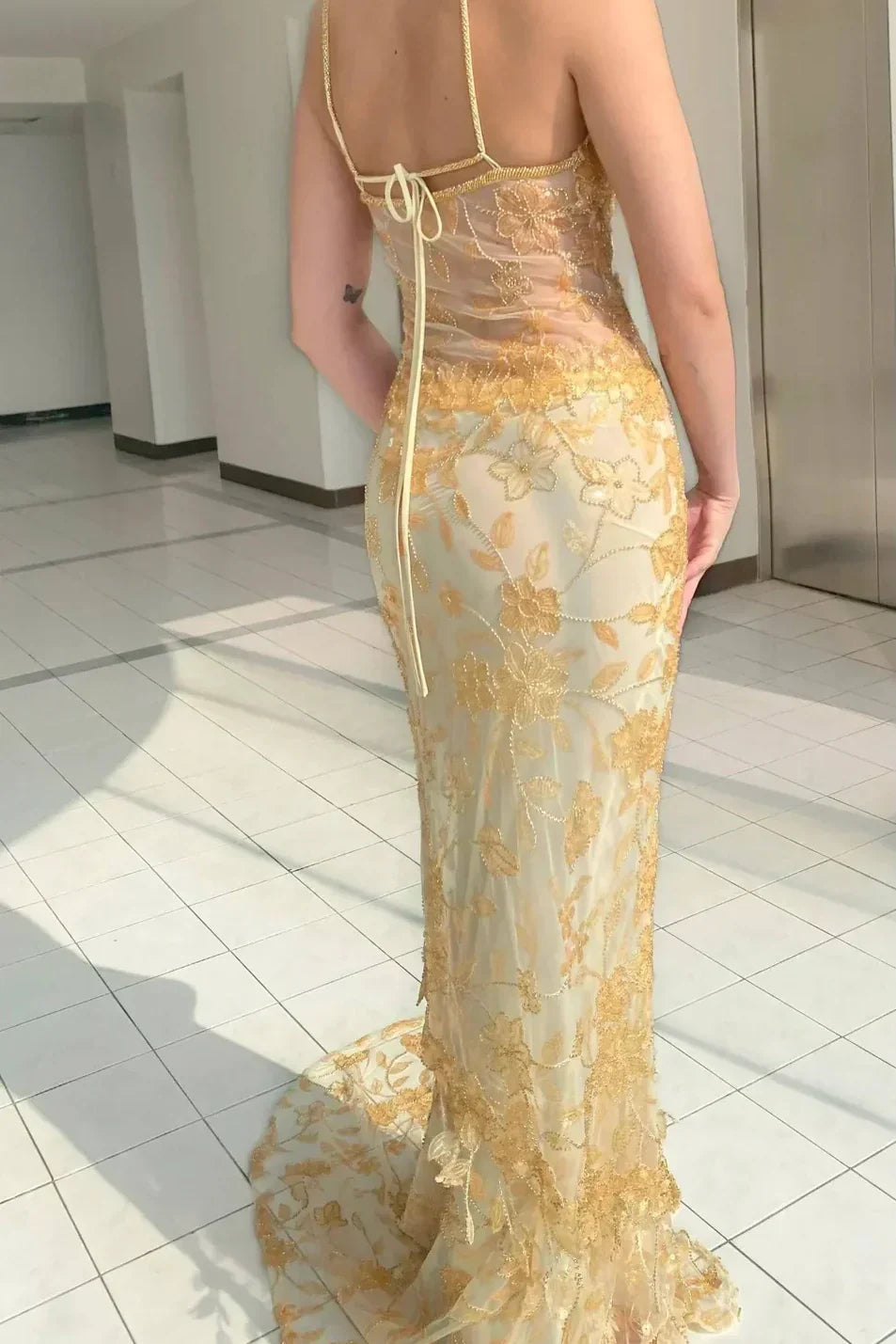 Gorgeous Mermaid Spaghetti Straps Orange Long Prom Dress with Appliques