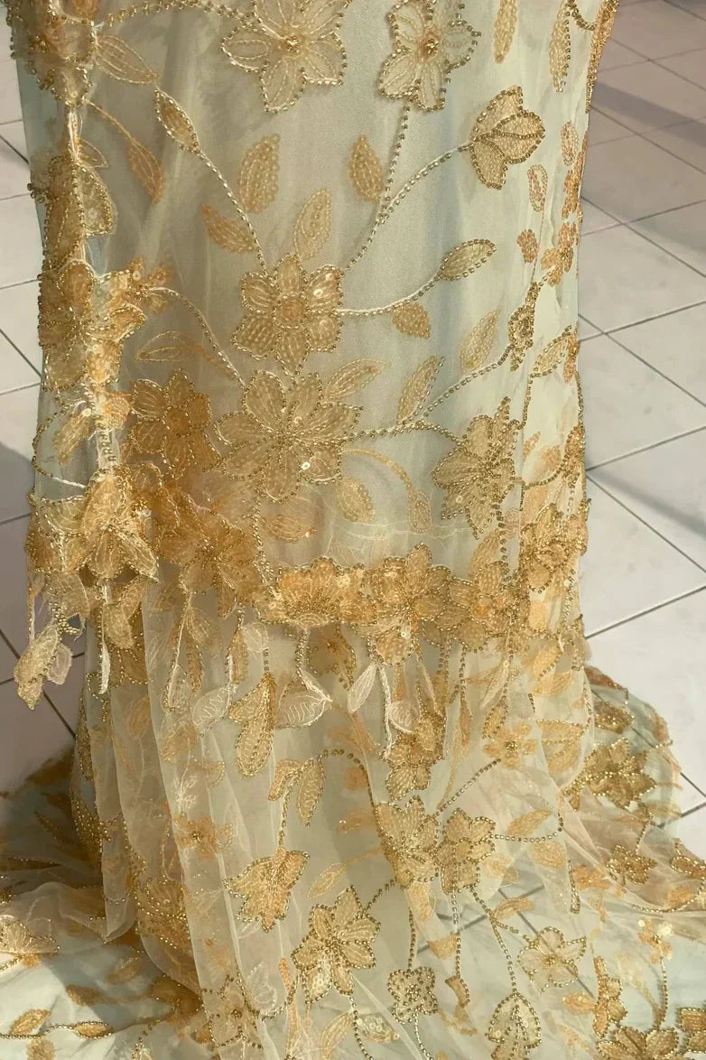 Gorgeous Mermaid Spaghetti Straps Orange Long Prom Dress with Appliques