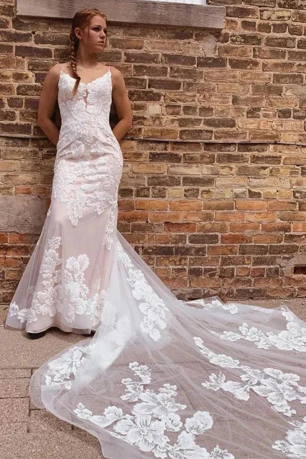 Gorgeous Mermaid Spaghetti Straps Wedding Dresses With Appliques WD702 by pgmdress