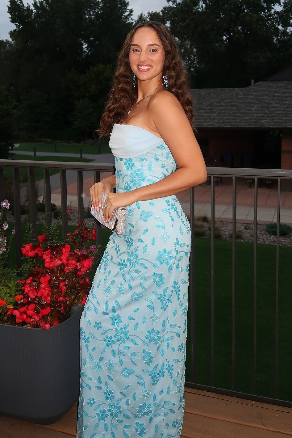 Gorgeous Mermaid Strapless Light Blue Long Prom Dress with Embroidery