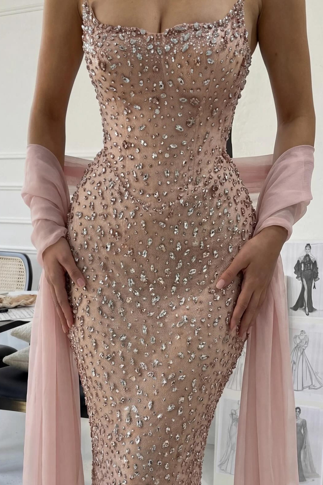 Charming Mermaid Strapless Light Pink Long Prom Dress with Beading