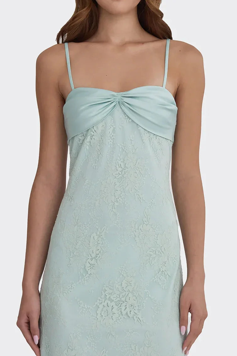 Gorgeous Sheath Spaghetti Straps Pink Long Prom Dress with Lace