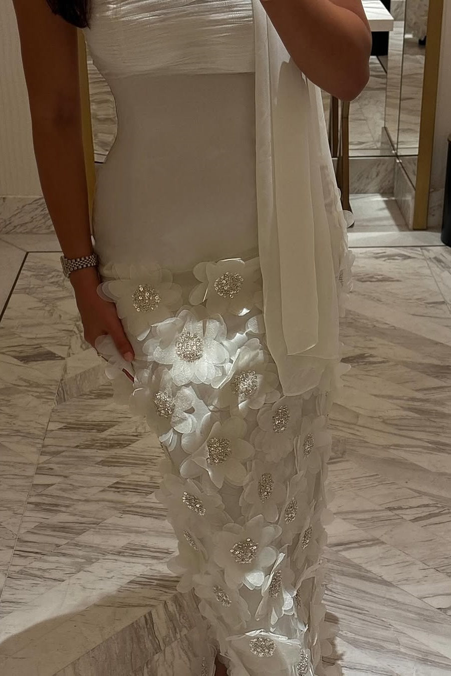 Gorgeous Sheath Strapless White Long Prom Dress with Appliques - View 2 | VelvetHem