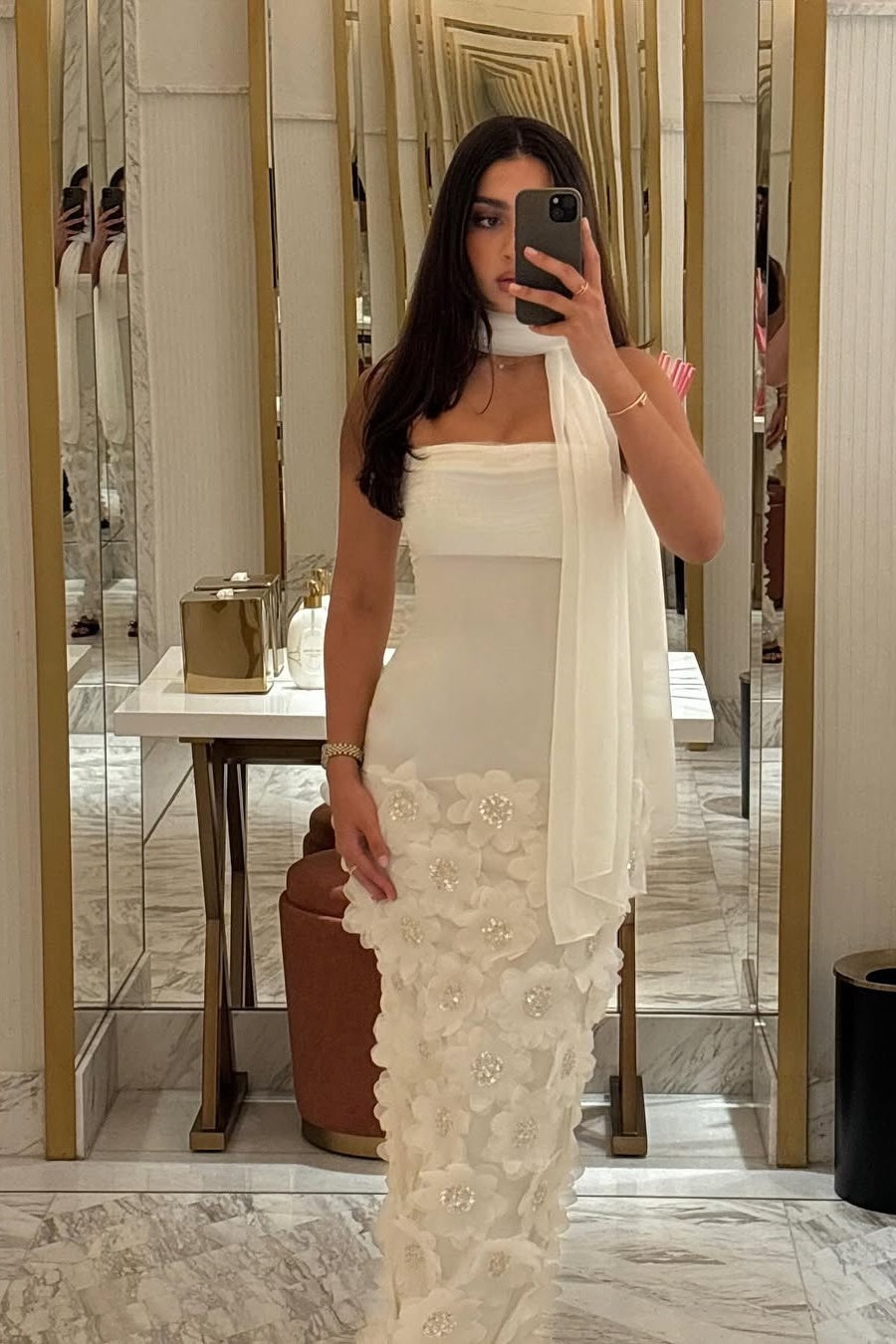 Gorgeous Sheath Strapless White Long Prom Dress with Appliques - View 3 | VelvetHem
