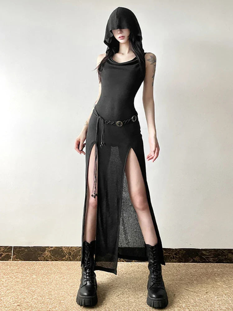 Elegant Gothic Slash Neck Long Sleeve Off Shoulder Summer French Chic Split Slim Stretch Ruffles Dress - VelvetHem