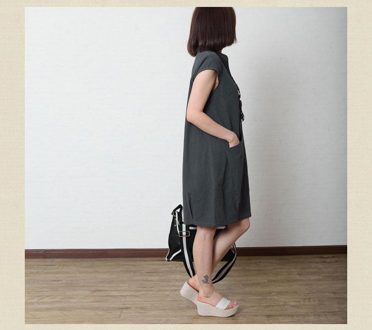 Gray blue loose fitting sundress linen shift dres