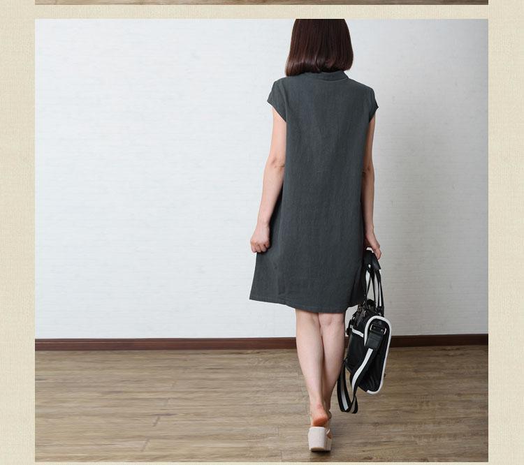 Gray blue loose fitting sundress linen shift dres