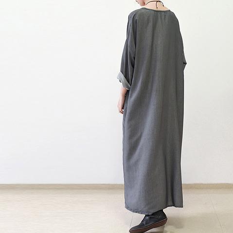 Gray Silk Dresses Fall Maxi Dress Long Sleeve Maxi Dress