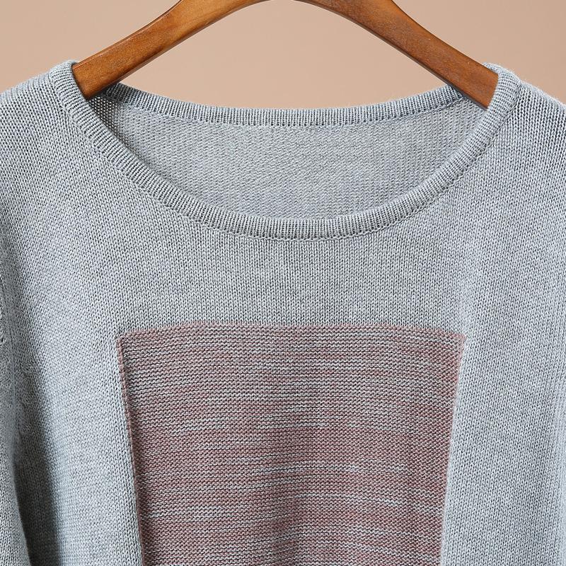 Gray sweaters long plus size knitted dress pockets patchwork