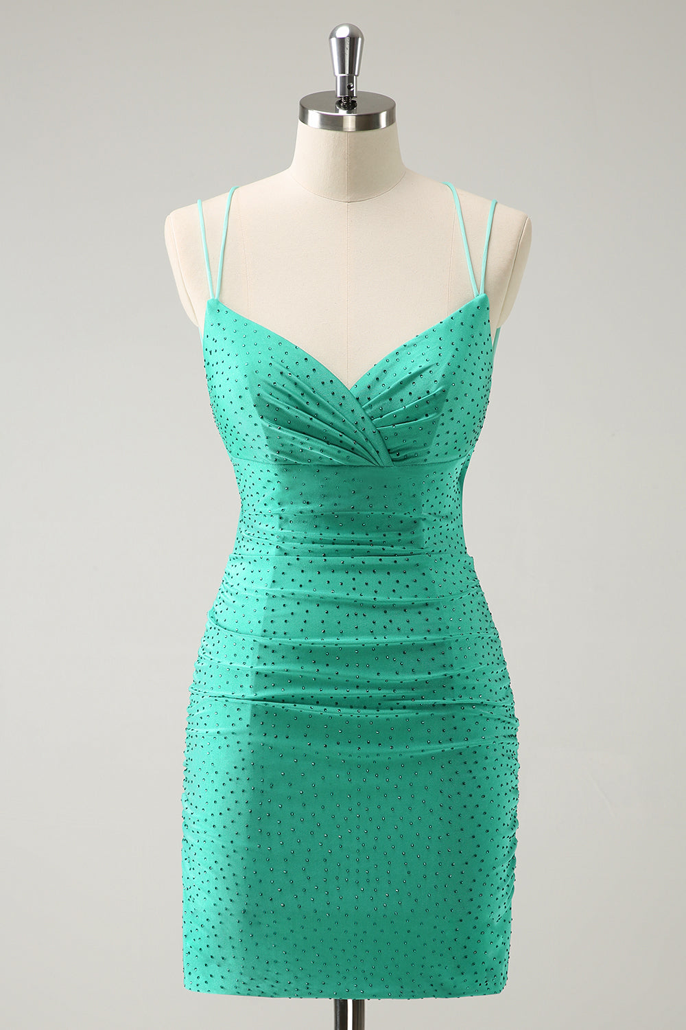 Green Homecoming Dresses Beaded Spaghetti Straps Tight Short Cocktail Dresses