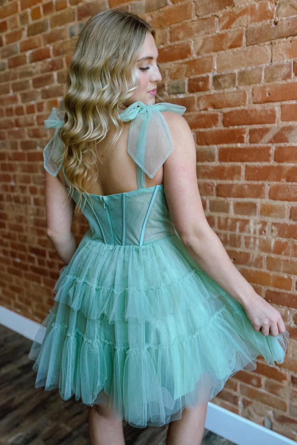 Green Homecoming Dresses Spaghetti Straps Corset A-Line Short Cocktail Dresses