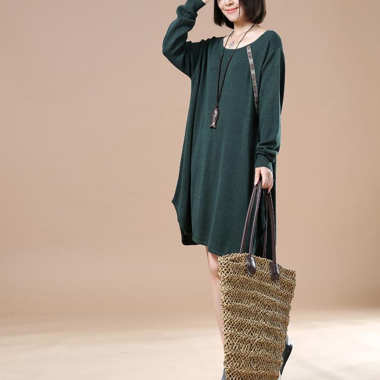 Green baggy spring sweaters oversize knit dresses