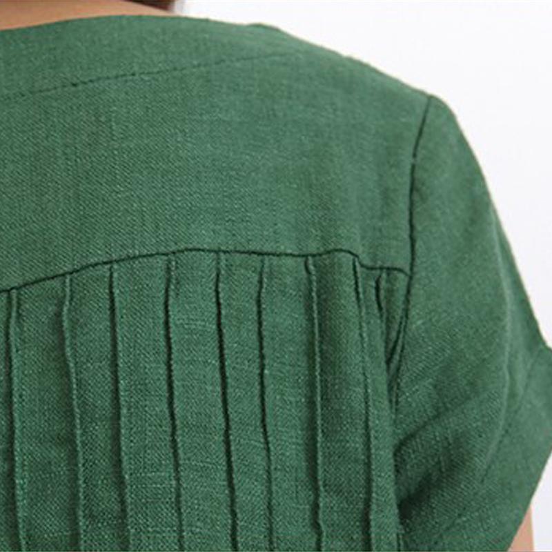 Green cotton sundress oversize summer linen maxi dress