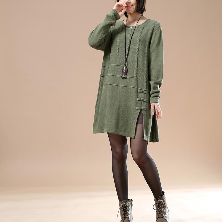 Green vintage sweaters women plus size knit tops dresses open hem