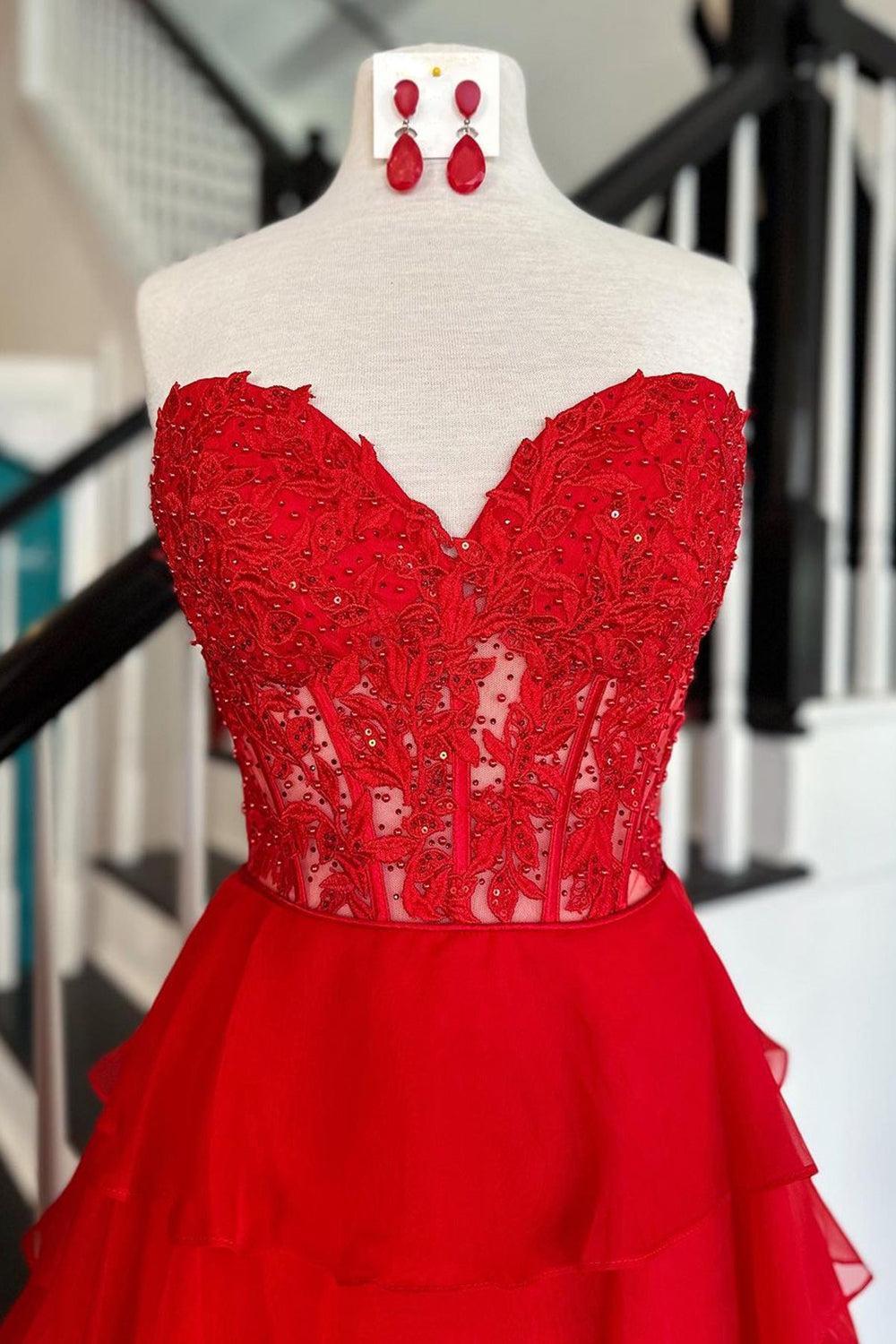 Pink Prom Dress A-Line Tiered Chiffon Long Formal Dress With Lace