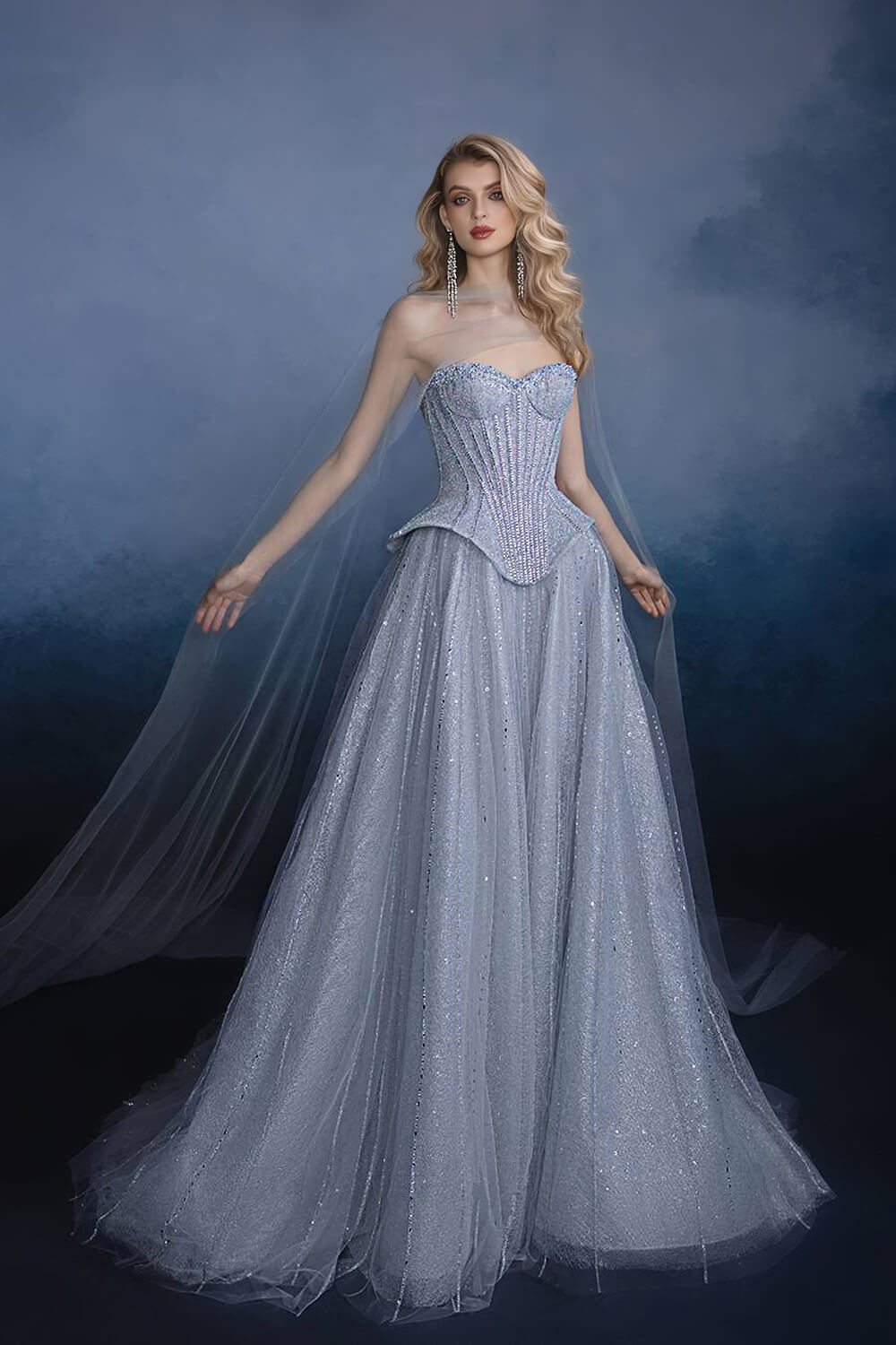 Grey Corset Dress A Line Sweetheart Tulle Prom Dress with Beadings and Rhinestones