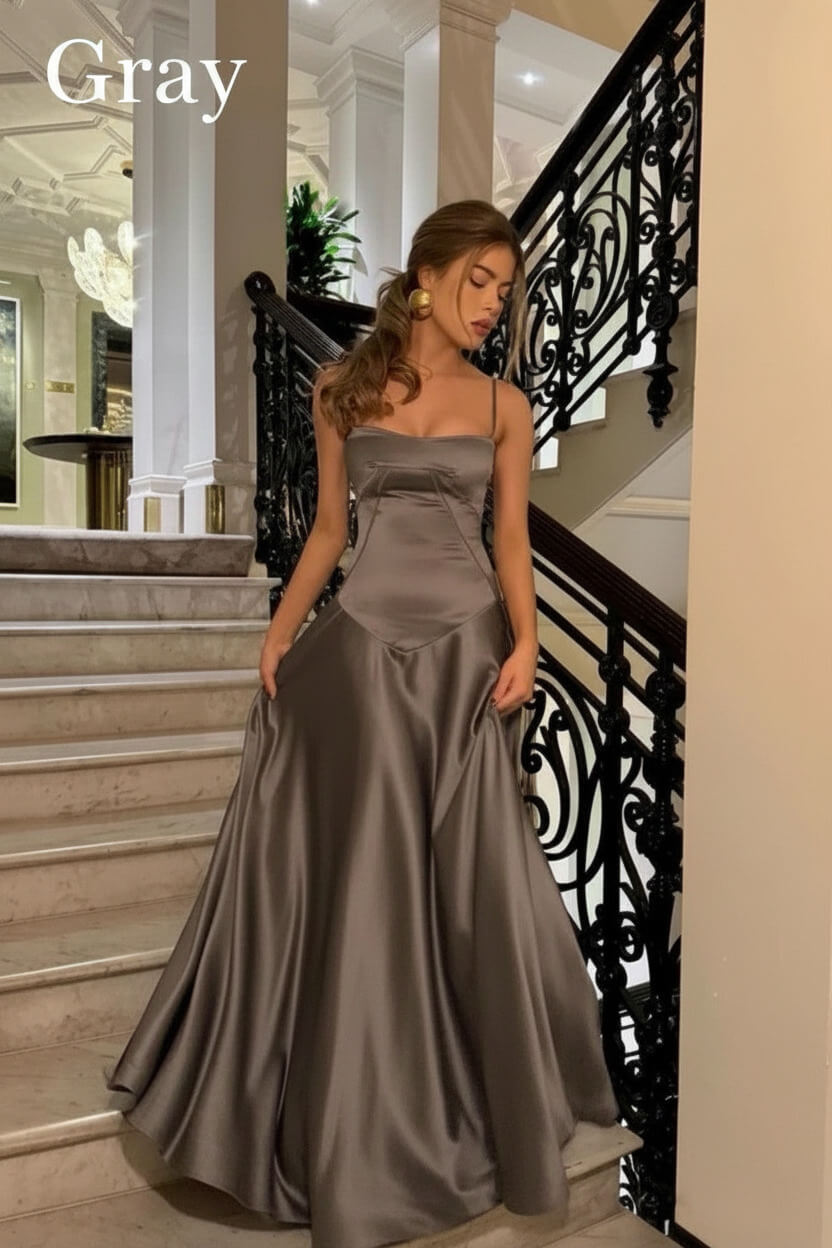 Suzhoufashion Brown Luxe Silk-Look Long Evening Dress With Fitted Bodice Formal Evening Gown