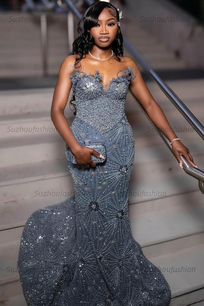 Green Prom Dress Sleeveless Formal Evening Gown with Rhinestones and Beadings