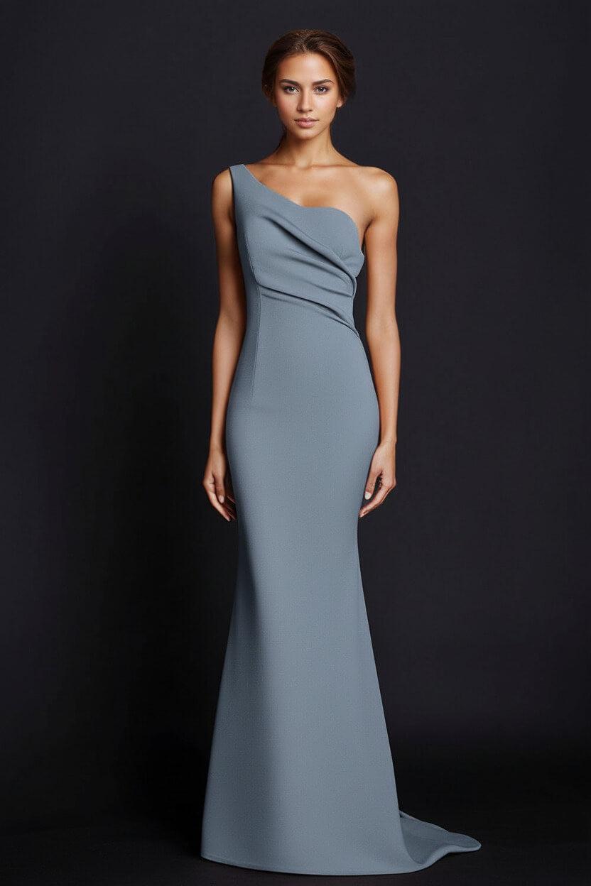 One Shoulder Khaki Wedding Guest Dress Mermaid Long Formal Dress